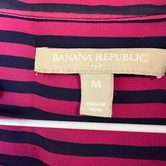 Banana Republic size M Pink and Black Striped Sheer 3/4 sleeve button up blouse - Picture 6 of 7